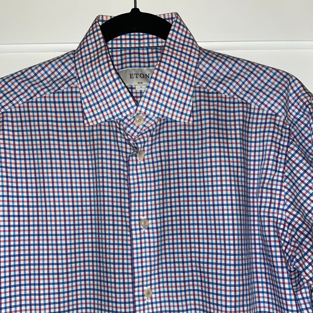 Eton Blue & Pink Check Twill Dress Shirt (Slim)